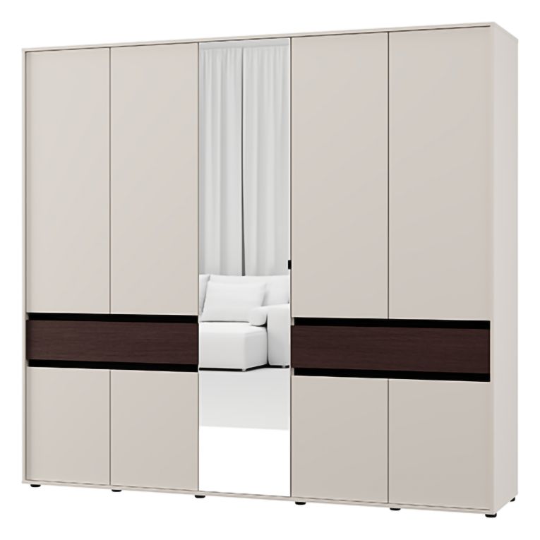 Guardaroba Grande Bianco Crema Marrone Noce 2 Cassetti 7 Ripiani 228x211h cm, Appendiabiti - Ubud
