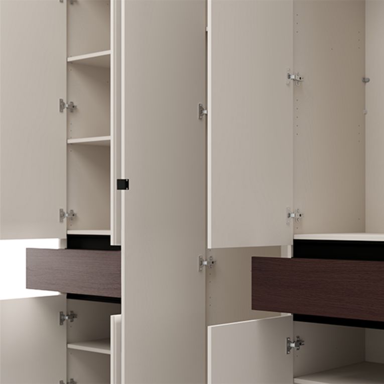 Guardaroba Grande Bianco Crema Marrone Noce 2 Cassetti 7 Ripiani 228x211h cm, Appendiabiti - Ubud