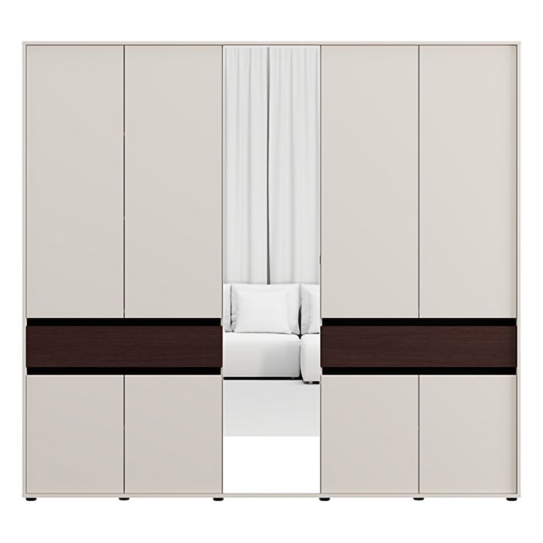 Guardaroba Grande Bianco Crema Marrone Noce 2 Cassetti 7 Ripiani 228x211h cm, Appendiabiti - Ubud