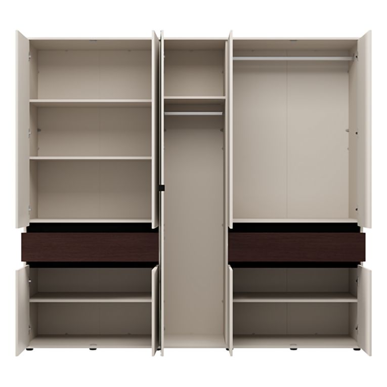 Guardaroba Grande Bianco Crema Marrone Noce 2 Cassetti 7 Ripiani 228x211h cm, Appendiabiti - Ubud