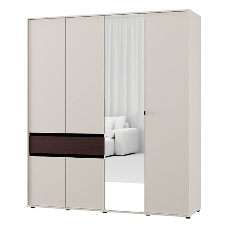 Guardaroba Grande Bianco Crema Marrone Noce un Cassetto 5 Ripiani 183x211h cm, Appendiabiti - Pai