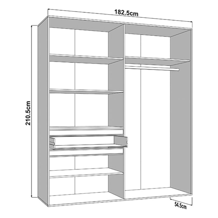 Guardaroba Grande Bianco Crema Marrone Noce un Cassetto 5 Ripiani 183x211h cm, Appendiabiti - Pai