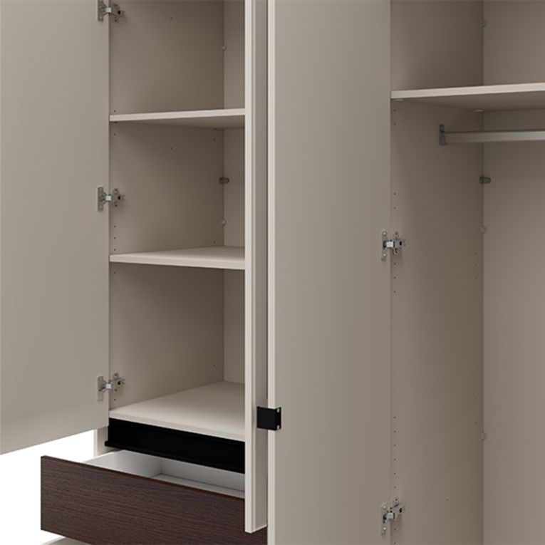 Guardaroba Grande Bianco Crema Marrone Noce un Cassetto 5 Ripiani 183x211h cm, Appendiabiti - Pai