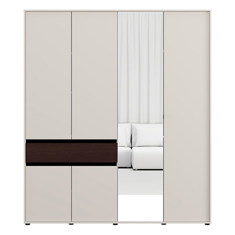 Guardaroba Grande Bianco Crema Marrone Noce un Cassetto 5 Ripiani 183x211h cm, Appendiabiti - Pai