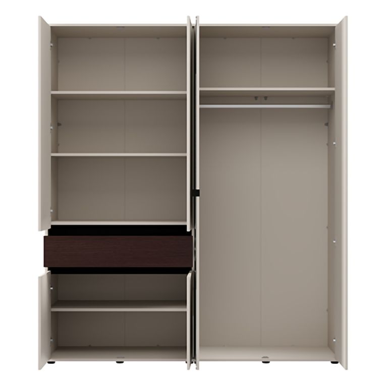 Guardaroba Grande Bianco Crema Marrone Noce un Cassetto 5 Ripiani 183x211h cm, Appendiabiti - Pai