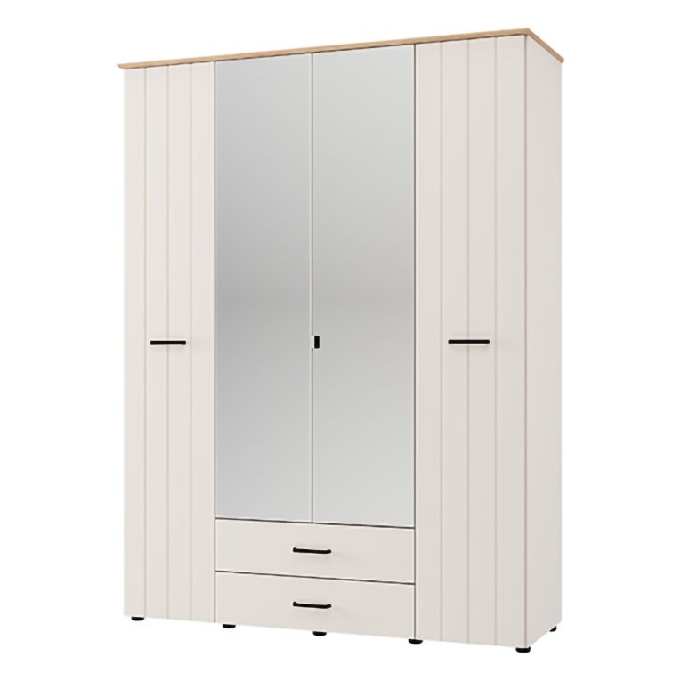 Guardaroba Grande Bianco Crema Marrone Rovere 2 Cassetti 8 Ripiani 157x208h cm, Appendiabiti - Pokhar