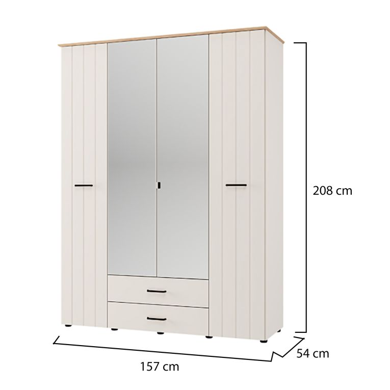 Guardaroba Grande Bianco Crema Marrone Rovere 2 Cassetti 8 Ripiani 157x208h cm, Appendiabiti - Pokhar