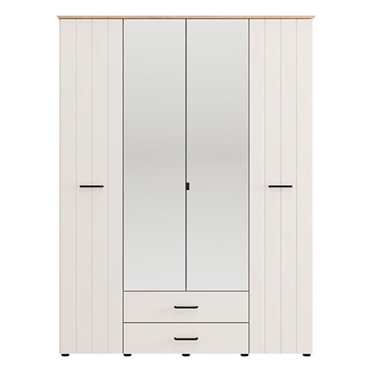 Guardaroba Grande Bianco Crema Marrone Rovere 2 Cassetti 8 Ripiani 157x208h cm, Appendiabiti - Pokhar