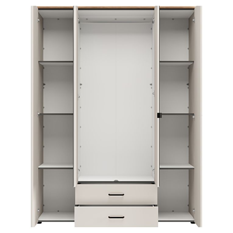 Guardaroba Grande Bianco Crema Marrone Rovere 2 Cassetti 8 Ripiani 157x208h cm, Appendiabiti - Pokhar
