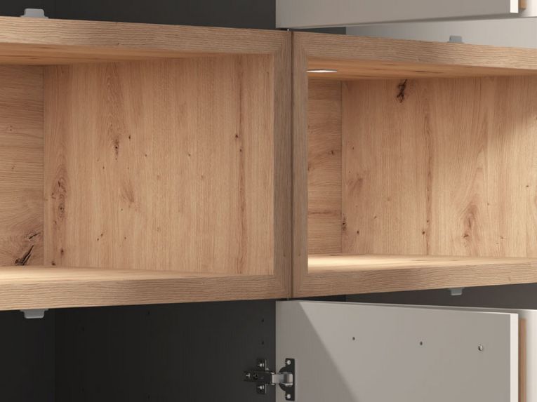 Guardaroba Grande Bianco Crema Marrone Rovere Nodi 2 Cassetti 4 Ripiani 179x226.5h cm, Appendiabiti - Merlino