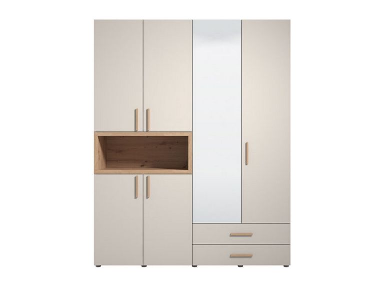 Guardaroba Grande Bianco Crema Marrone Rovere Nodi 2 Cassetti 4 Ripiani 179x226.5h cm, Appendiabiti - Merlino