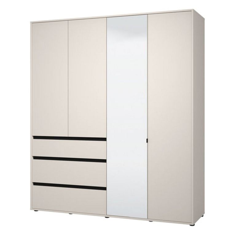 Guardaroba Grande Bianco Crema Nero 4 Ripiani 3 Cassetti 183x211h cm, Appendiabiti - Rifreddoo