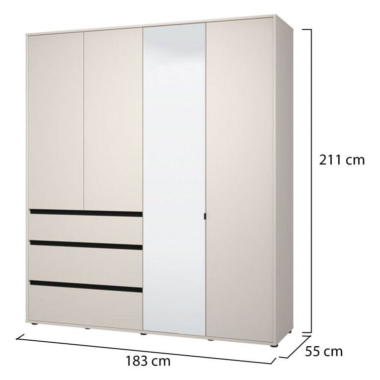 Guardaroba Grande Bianco Crema Nero 4 Ripiani 3 Cassetti 183x211h cm, Appendiabiti - Rifreddoo