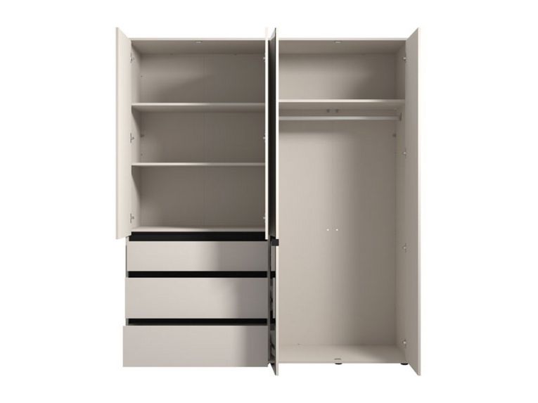 Guardaroba Grande Bianco Crema Nero 4 Ripiani 3 Cassetti 183x211h cm, Appendiabiti - Rifreddoo