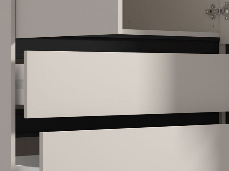 Guardaroba Grande Bianco Crema Nero 4 Ripiani 3 Cassetti 183x211h cm, Appendiabiti - Rifreddoo