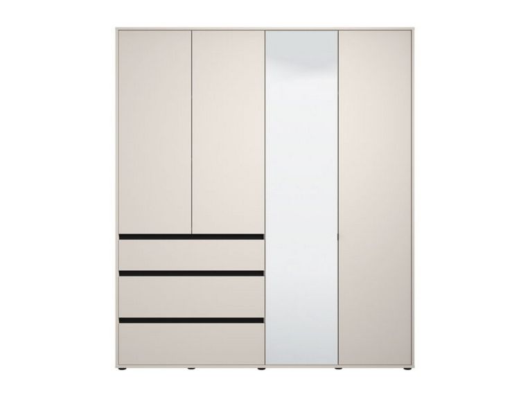 Guardaroba Grande Bianco Crema Nero 4 Ripiani 3 Cassetti 183x211h cm, Appendiabiti - Rifreddoo