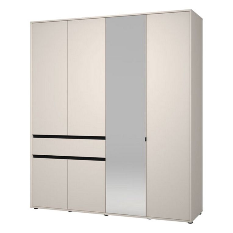 Guardaroba Grande Bianco Crema Nero 4 Ripiani un Cassetto 182.5x210.5h cm, Appendiabiti - Rifreddo
