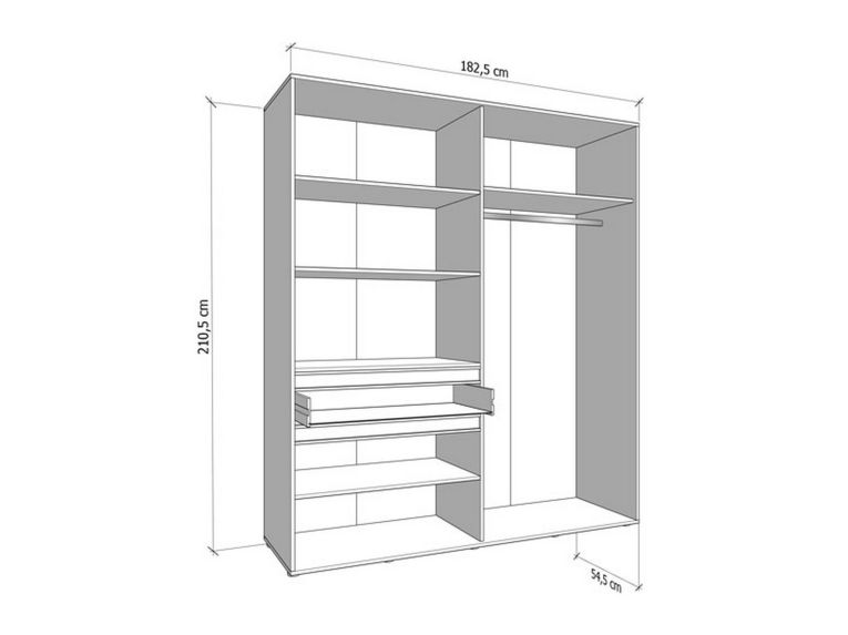 Guardaroba Grande Bianco Crema Nero 4 Ripiani un Cassetto 182.5x210.5h cm, Appendiabiti - Rifreddo