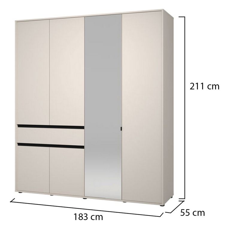 Guardaroba Grande Bianco Crema Nero 4 Ripiani un Cassetto 182.5x210.5h cm, Appendiabiti - Rifreddo