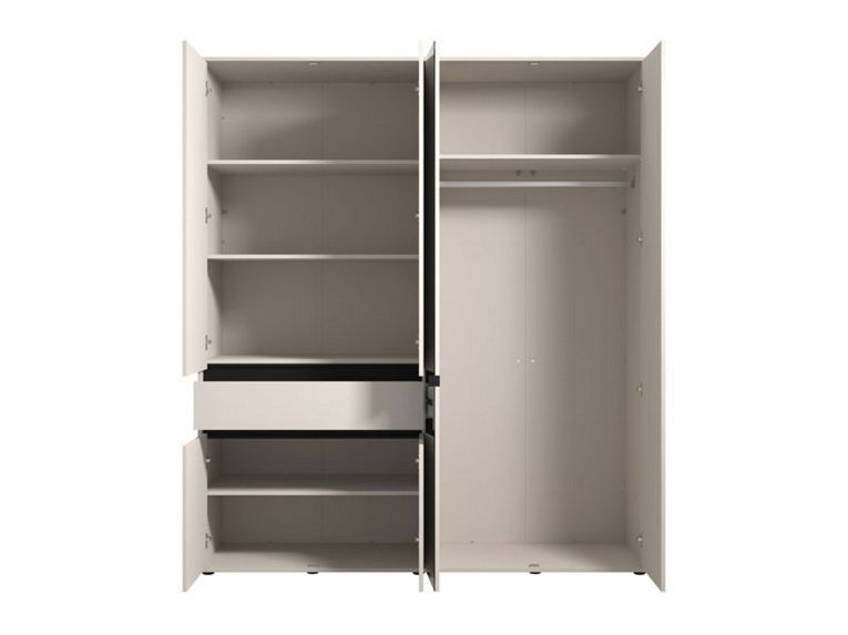 Guardaroba Grande Bianco Crema Nero 4 Ripiani un Cassetto 182.5x210.5h cm, Appendiabiti - Rifreddo