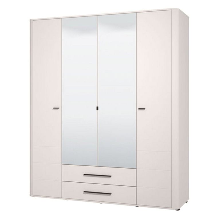 Guardaroba Grande Bianco Crema Nero 9 Ripiani 2 Cassetti 179.5x210.5h cm, Appendiabiti - Taburno