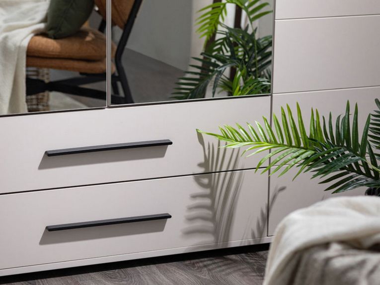 Guardaroba Grande Bianco Crema Nero 9 Ripiani 2 Cassetti 179.5x210.5h cm, Appendiabiti - Taburno