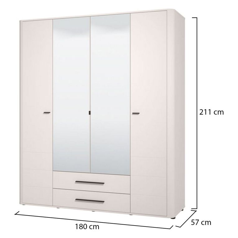 Guardaroba Grande Bianco Crema Nero 9 Ripiani 2 Cassetti 179.5x210.5h cm, Appendiabiti - Taburno