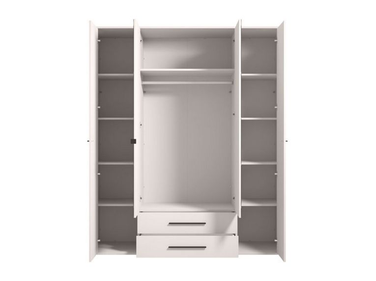 Guardaroba Grande Bianco Crema Nero 9 Ripiani 2 Cassetti 179.5x210.5h cm, Appendiabiti - Taburno