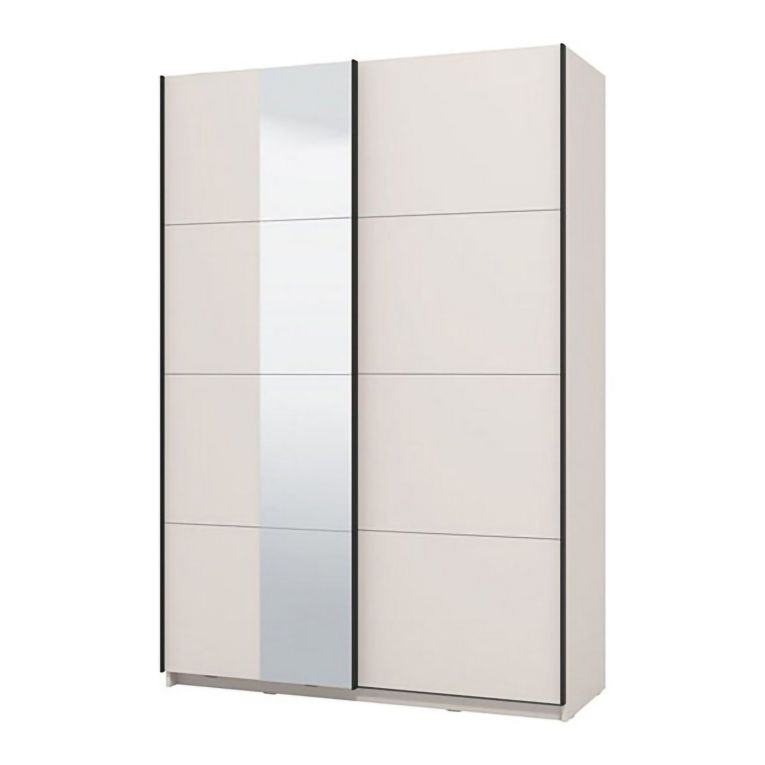 Guardaroba Grande Bianco Crema Nero Appendiabiti 2 Ripiani 145.5x217.5h cm, Apertura Scorrevole - Pasturo
