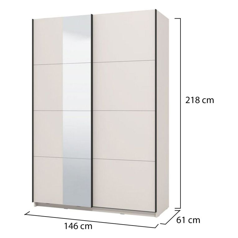 Guardaroba Grande Bianco Crema Nero Appendiabiti 2 Ripiani 145.5x217.5h cm, Apertura Scorrevole - Pasturo