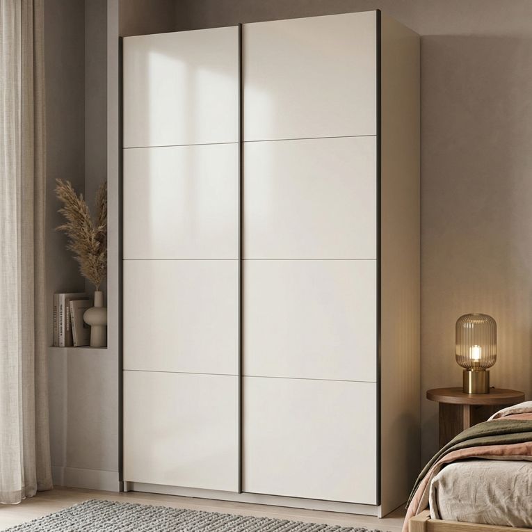 Guardaroba Grande Bianco Crema Nero Appendiabiti 2 Ripiani 145.5x217.5h cm, Apertura Scorrevole - Tredozio