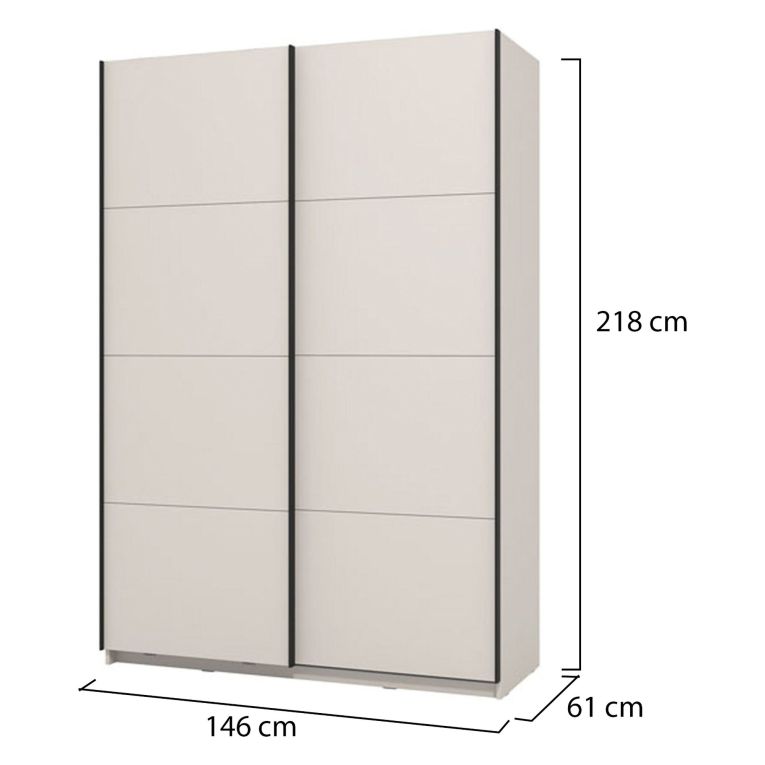 Guardaroba Grande Bianco Crema Nero Appendiabiti 2 Ripiani 145.5x217.5h cm, Apertura Scorrevole - Tredozio