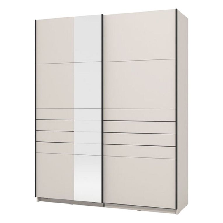 Guardaroba Grande Bianco Crema Nero Appendiabiti 2 Ripiani 145.5x217.5h cm, Apertura Scorrevole - Vialone