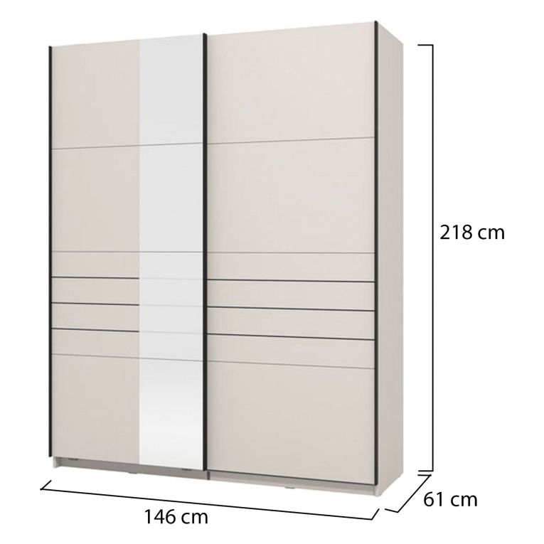 Guardaroba Grande Bianco Crema Nero Appendiabiti 2 Ripiani 145.5x217.5h cm, Apertura Scorrevole - Vialone