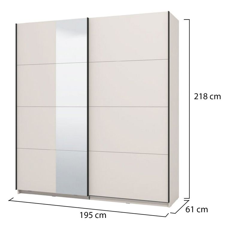 Guardaroba Grande Bianco Crema Nero Appendiabiti 2 Ripiani 195x217.5h cm, Apertura Scorrevole - Porlezza