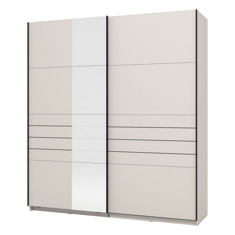 Guardaroba Grande Bianco Crema Nero Appendiabiti 2 Ripiani 195x217.5h cm, Apertura Scorrevole - Siri