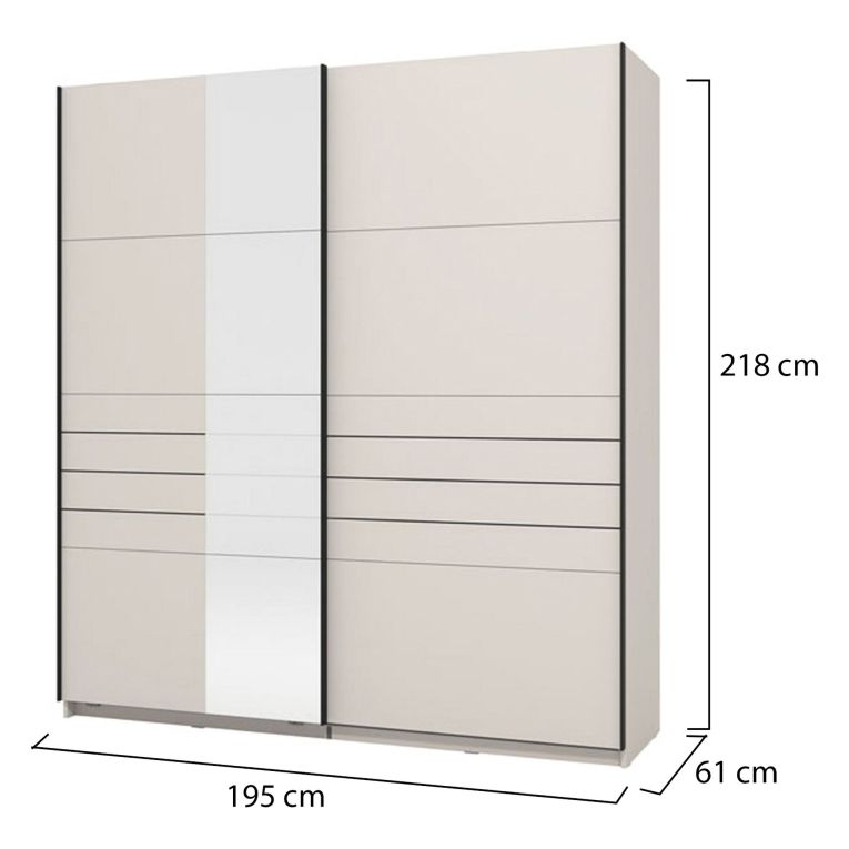 Guardaroba Grande Bianco Crema Nero Appendiabiti 2 Ripiani 195x217.5h cm, Apertura Scorrevole - Siri