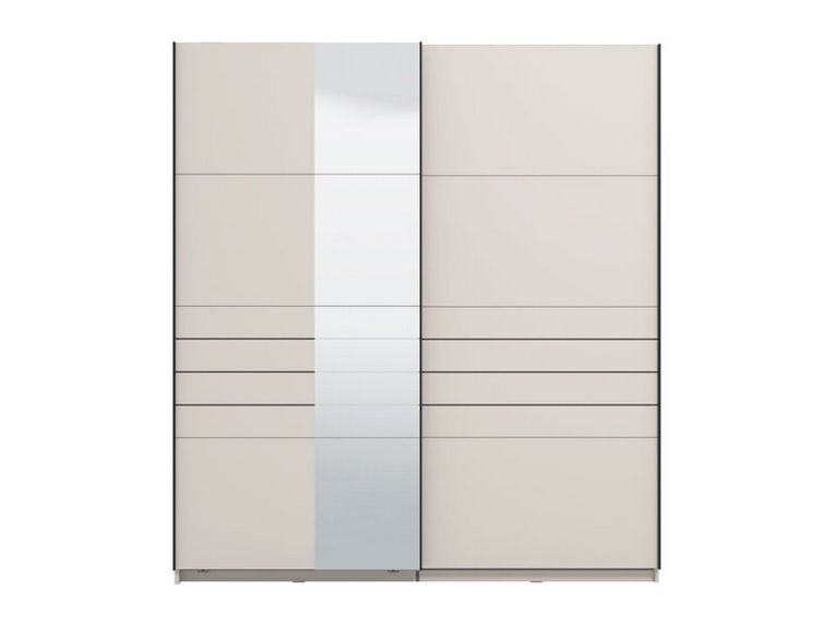Guardaroba Grande Bianco Crema Nero Appendiabiti 2 Ripiani 195x217.5h cm, Apertura Scorrevole - Siri