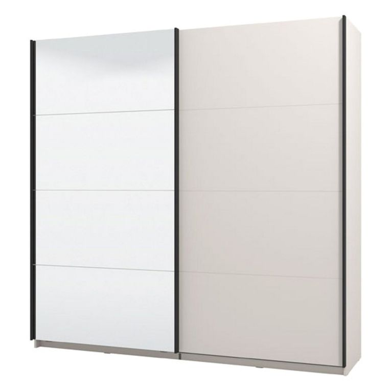Guardaroba Grande Bianco Crema Nero Appendiabiti 2 Ripiani 220x217.5h cm, Apertura Scorrevole - Laghi