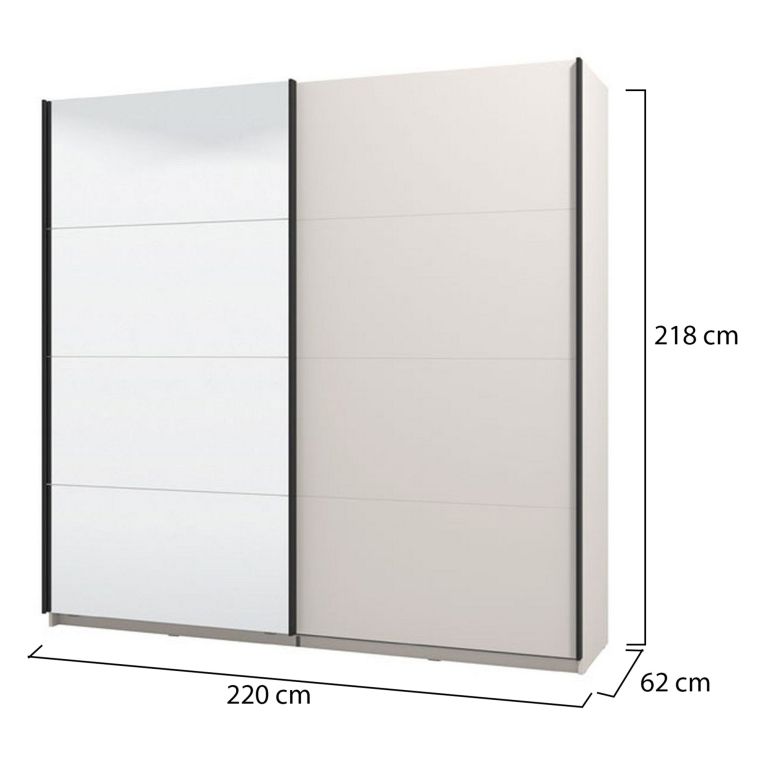Guardaroba Grande Bianco Crema Nero Appendiabiti 2 Ripiani 220x217.5h cm, Apertura Scorrevole - Laghi