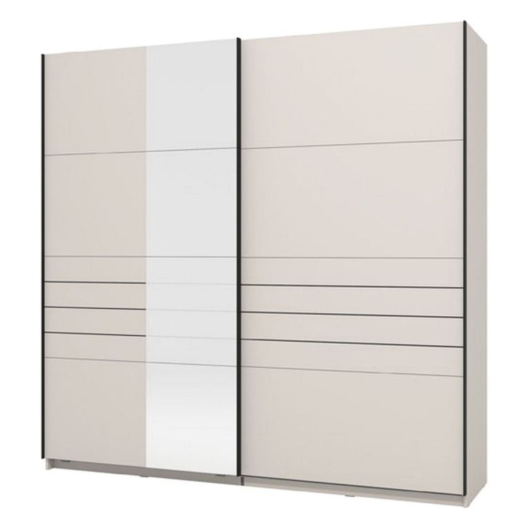 Guardaroba Grande Bianco Crema Nero Appendiabiti 2 Ripiani 220x217.5h cm, Apertura Scorrevole - Spartano