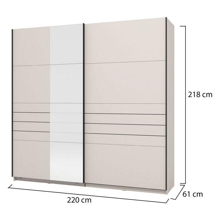 Guardaroba Grande Bianco Crema Nero Appendiabiti 2 Ripiani 220x217.5h cm, Apertura Scorrevole - Spartano