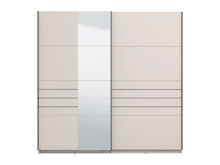 Guardaroba Grande Bianco Crema Nero Appendiabiti 2 Ripiani 220x217.5h cm, Apertura Scorrevole - Spartano