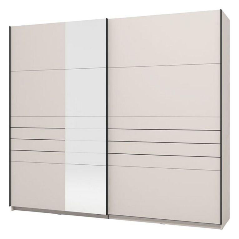 Guardaroba Grande Bianco Crema Nero Appendiabiti 2 Ripiani 245x217.5h cm, Apertura Scorrevole - Peio