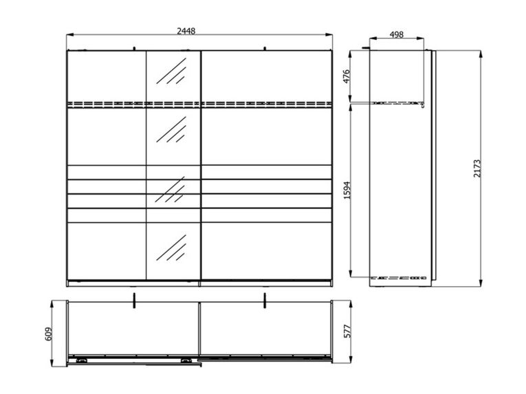 Guardaroba Grande Bianco Crema Nero Appendiabiti 2 Ripiani 245x217.5h cm, Apertura Scorrevole - Peio