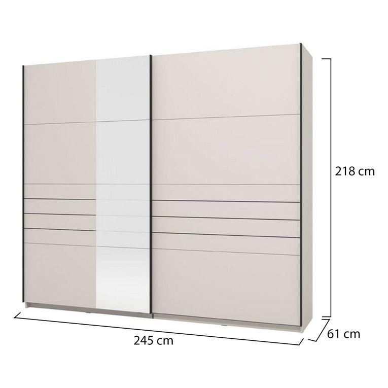 Guardaroba Grande Bianco Crema Nero Appendiabiti 2 Ripiani 245x217.5h cm, Apertura Scorrevole - Peio