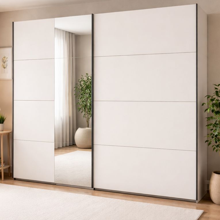 Guardaroba Grande Bianco Crema Nero Appendiabiti 2 Ripiani 245x217.5h cm, Apertura Scorrevole - Resiutta