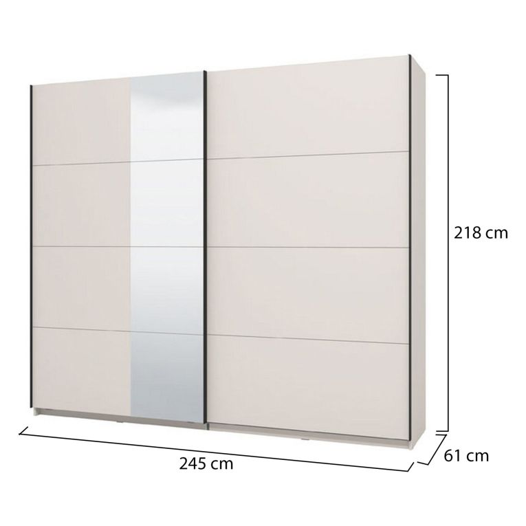 Guardaroba Grande Bianco Crema Nero Appendiabiti 2 Ripiani 245x217.5h cm, Apertura Scorrevole - Resiutta