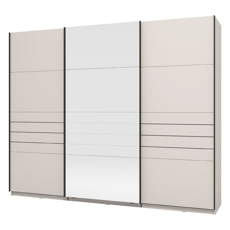 Guardaroba Grande Bianco Crema Nero Appendiabiti 3 Ripiani 267x217h cm, Apertura Scorrevole - Tures