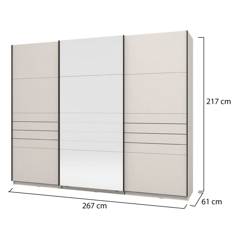Guardaroba Grande Bianco Crema Nero Appendiabiti 3 Ripiani 267x217h cm, Apertura Scorrevole - Tures